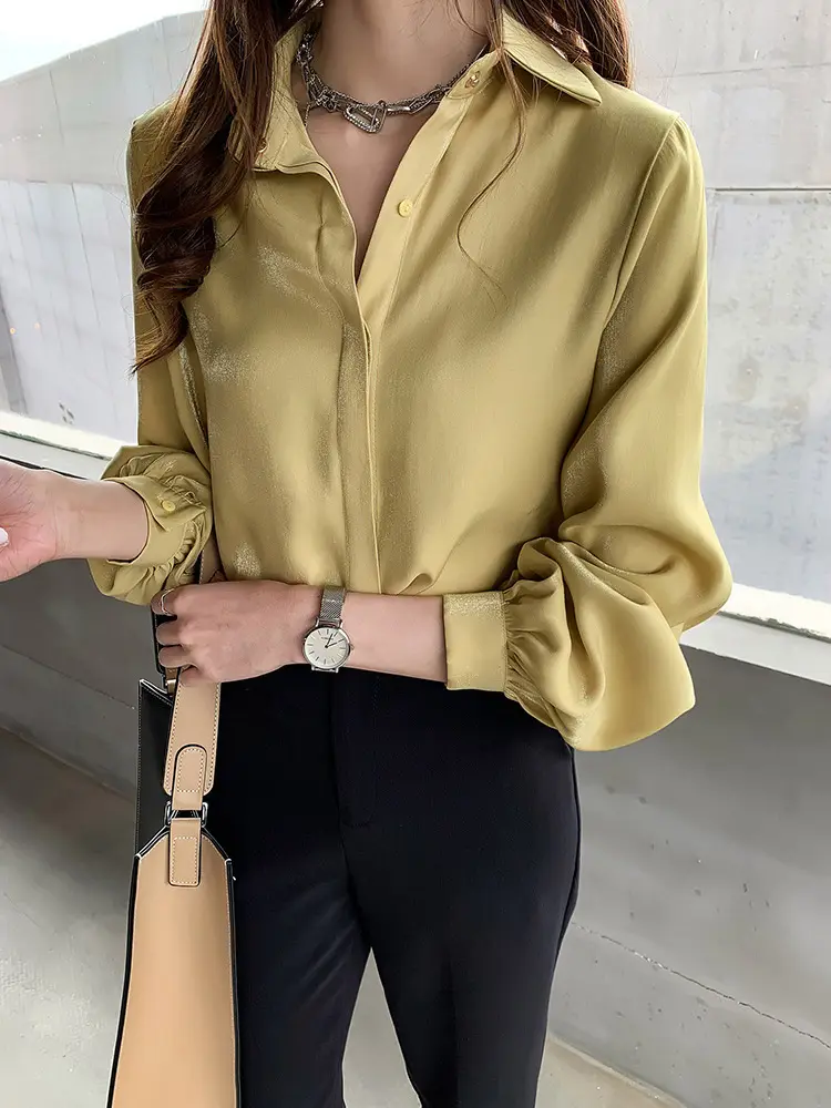 Elegant Gathered Sleeve Blouse_Olive Green