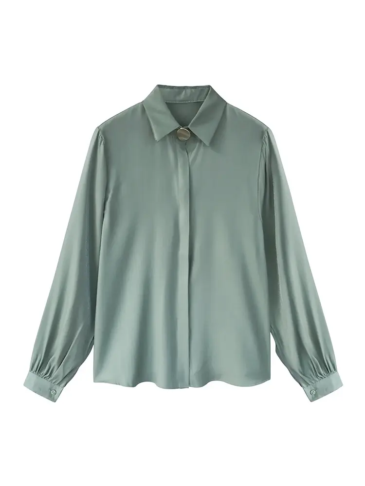 Elegant Gathered Sleeve Blouse_Gray Green