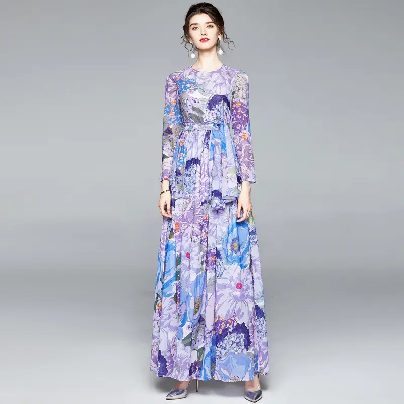  Floral Print Chiffon Summer Maxi Dress_4