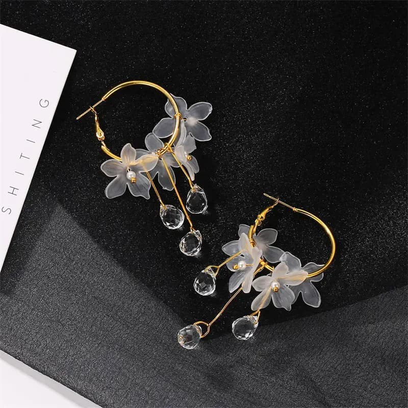 Clear Floral Dangle Hoop Earrings_3