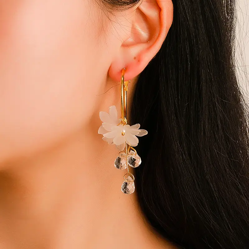 Clear Floral Dangle Hoop Earrings_4
