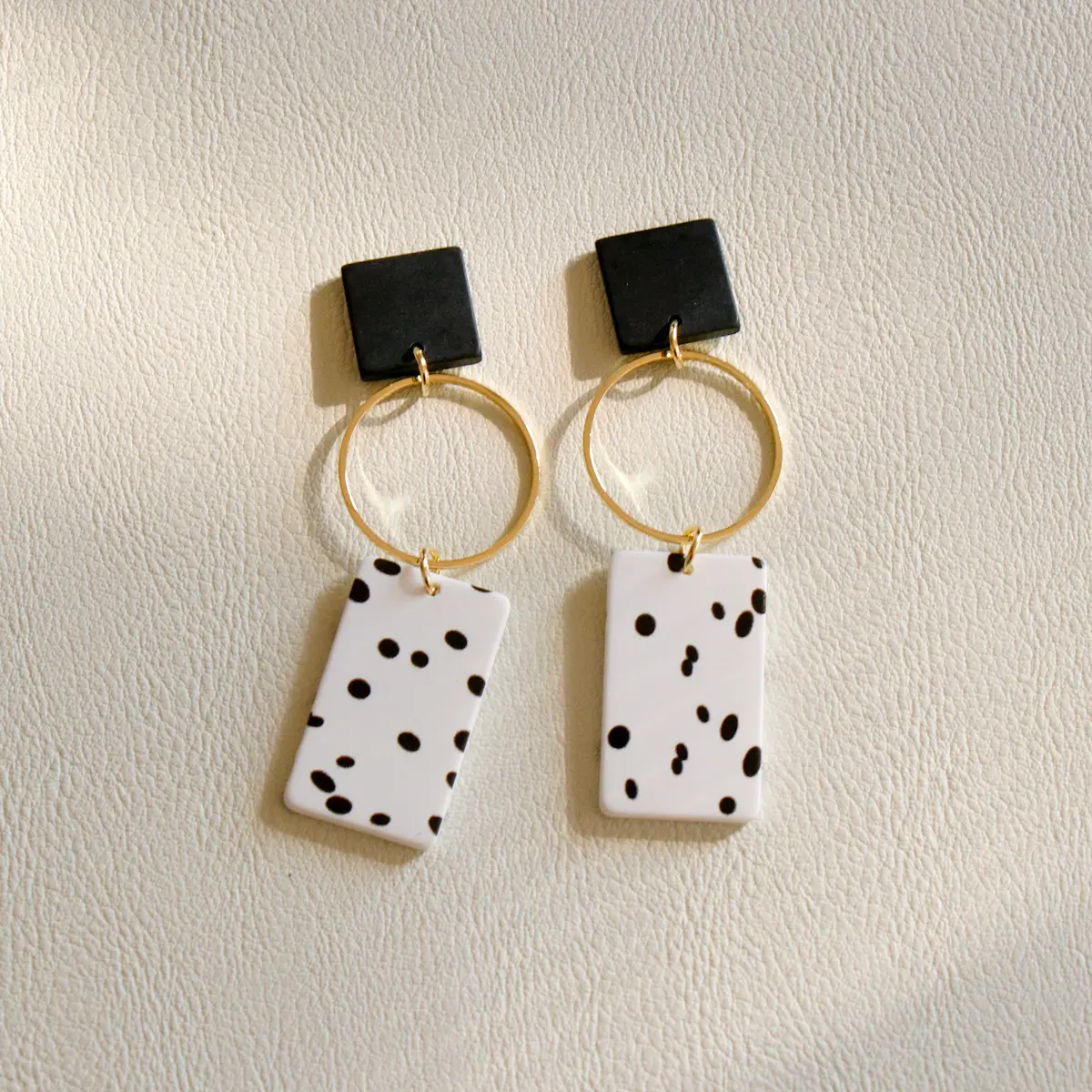 Printed Abstract Drop Earrings_White