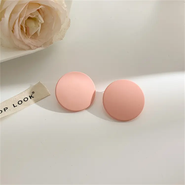 Solid Circle Disc Stud Earrings_Apricot