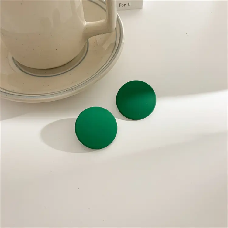 Solid Circle Disc Stud Earrings_Green