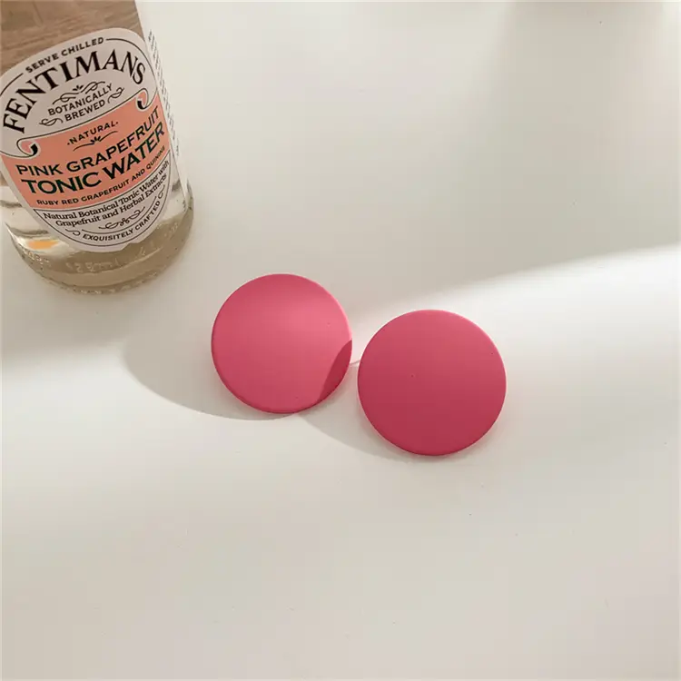 Solid Circle Disc Stud Earrings_Lotus pink