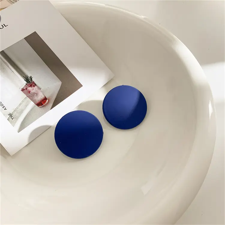 Solid Circle Disc Stud Earrings_Navy blue