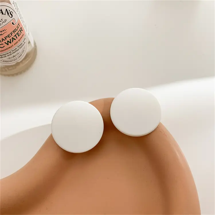 Solid Circle Disc Stud Earrings_White