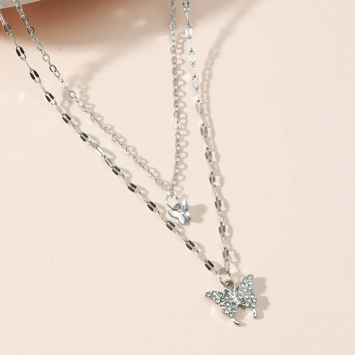 Silver Butterfly Layered Necklace_2
