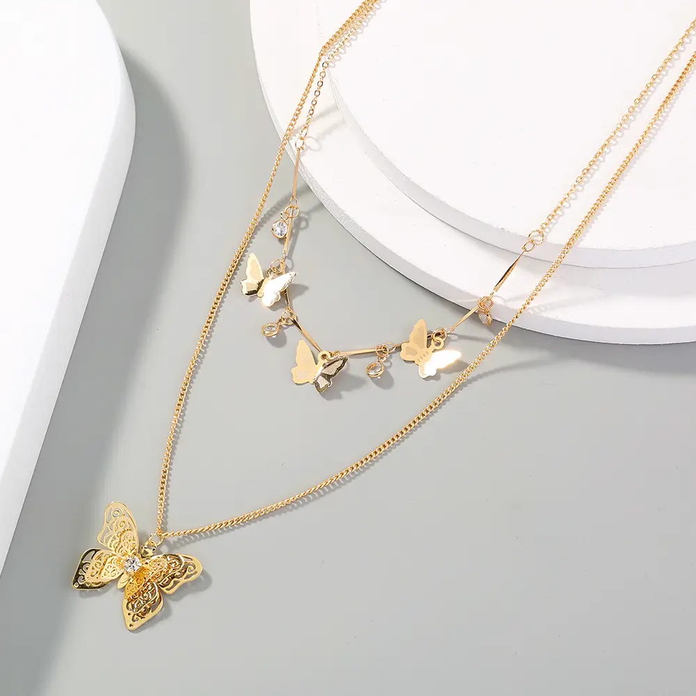 Butterfly Charm Two Layer Necklace_4