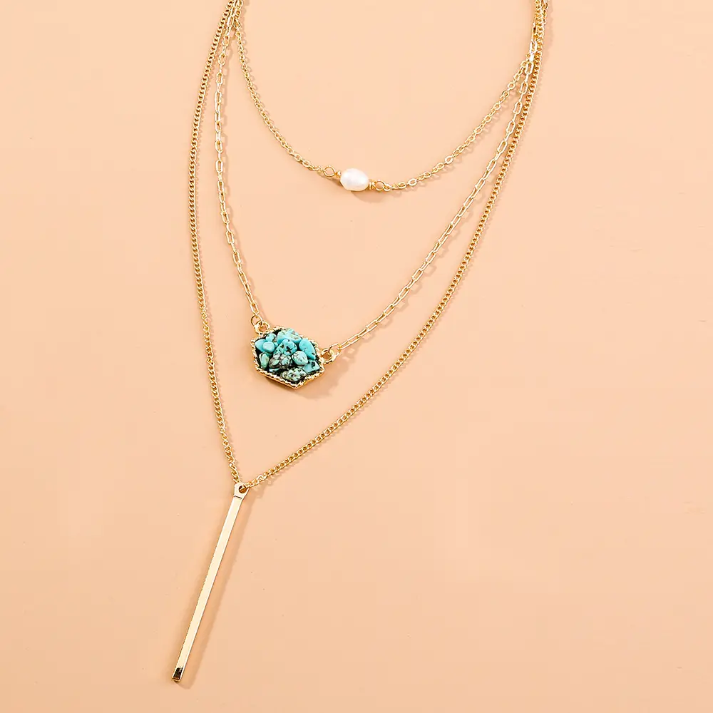Layered Green Gem Bar Necklace_1