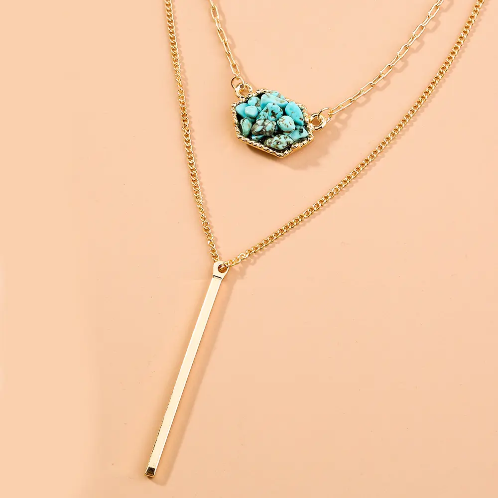 Layered Green Gem Bar Necklace_3