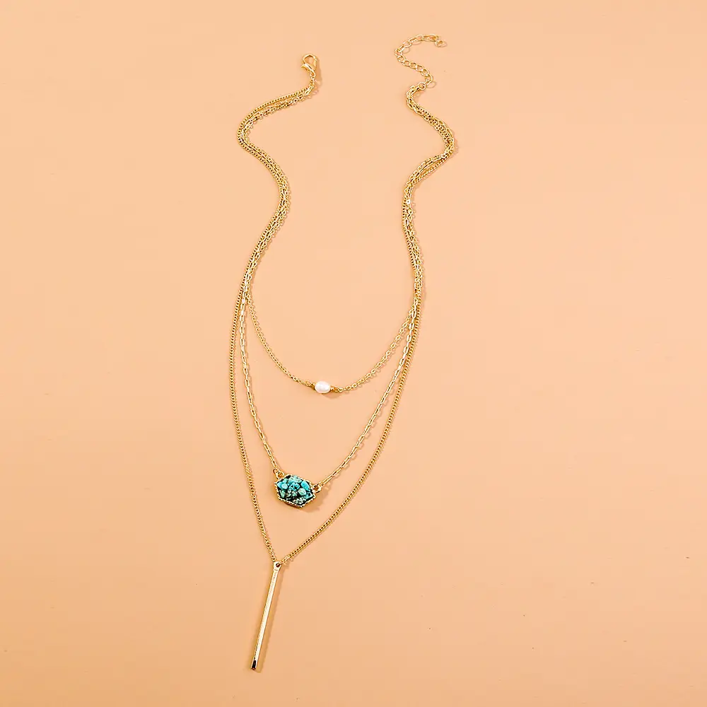 Layered Green Gem Bar Necklace_4