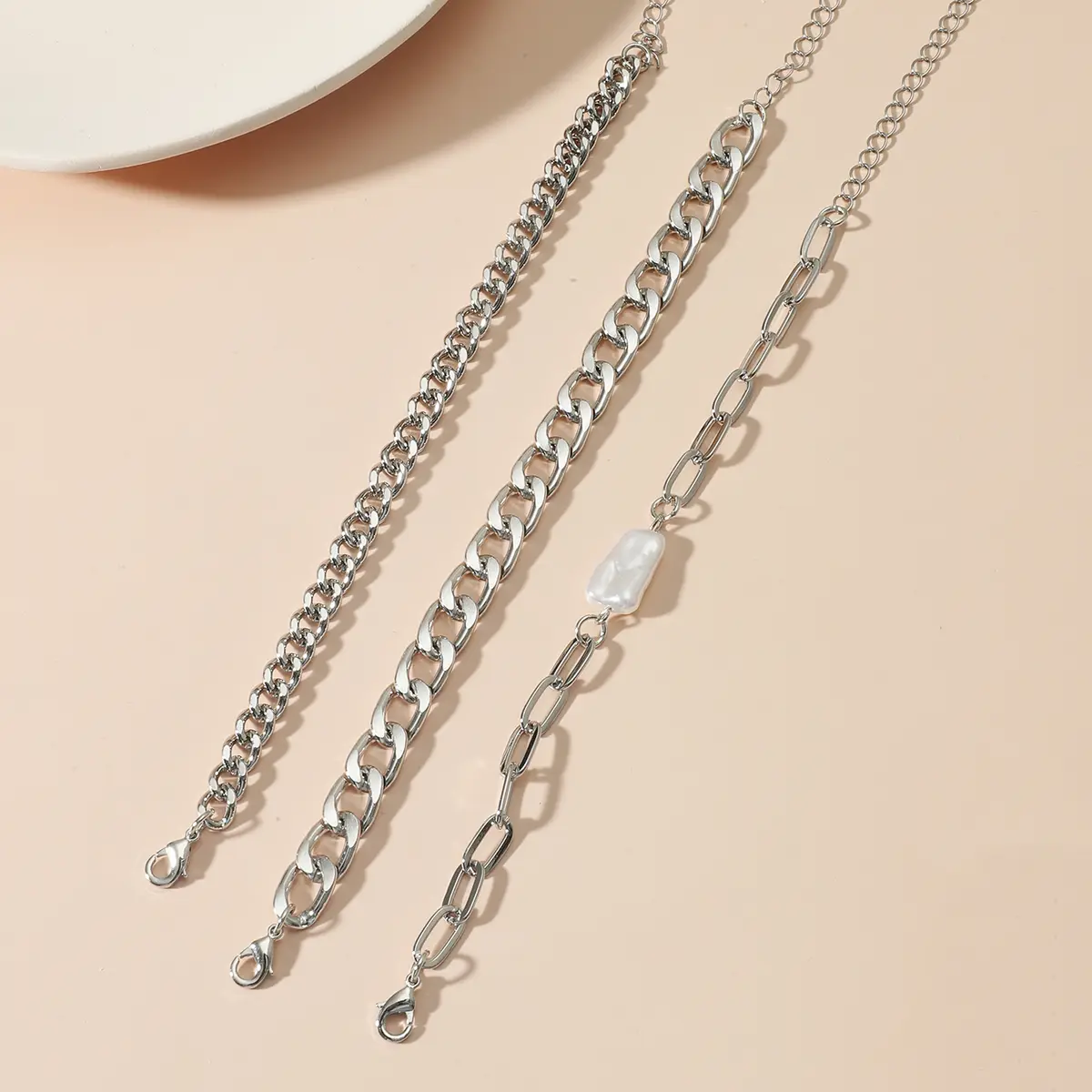 Silver Link Gemstone Bracelet Set_1