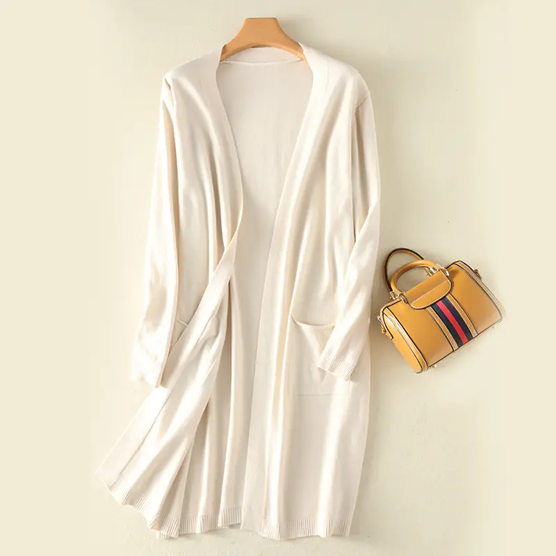 Solid Knit Cardigan-Beige