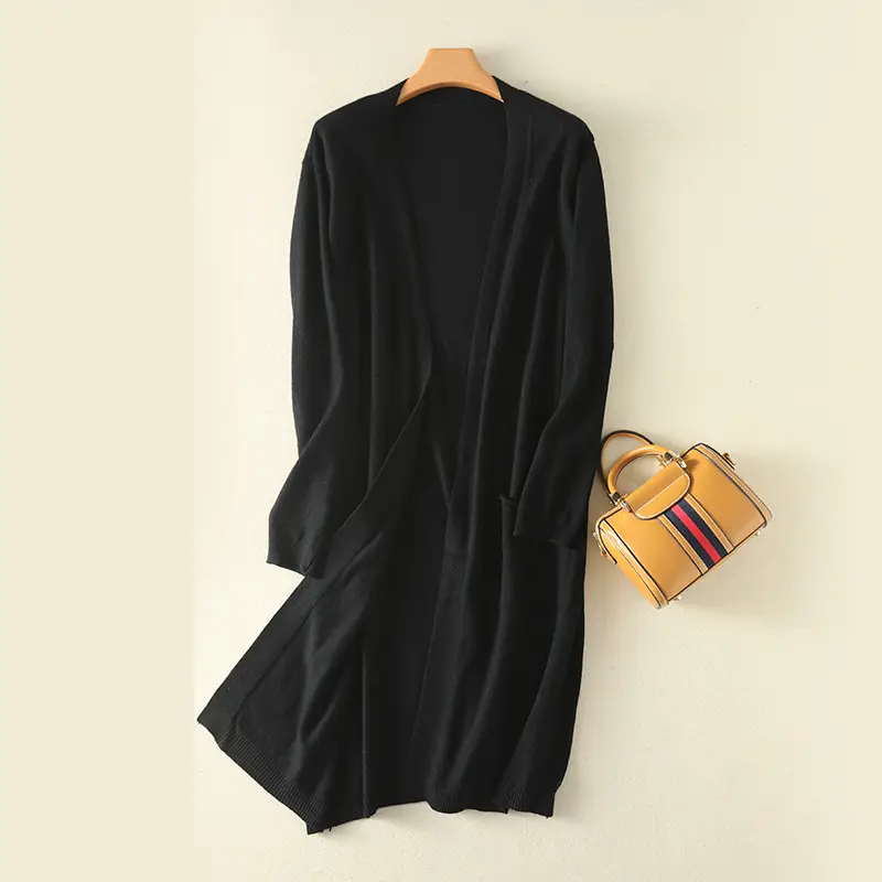 Solid Knit Cardigan-Black
