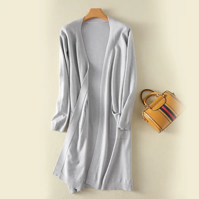 Solid Knit Cardigan-Gray