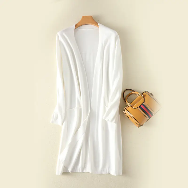 Solid Knit Cardigan-White