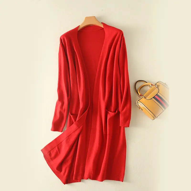 Solid Knit Cardigan-Red
