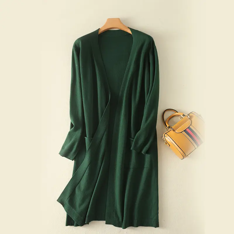 Solid Knit Cardigan-Green