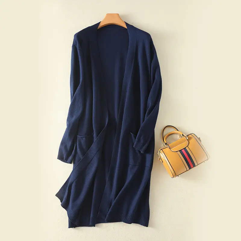 Solid Knit Cardigan-Navy Blue