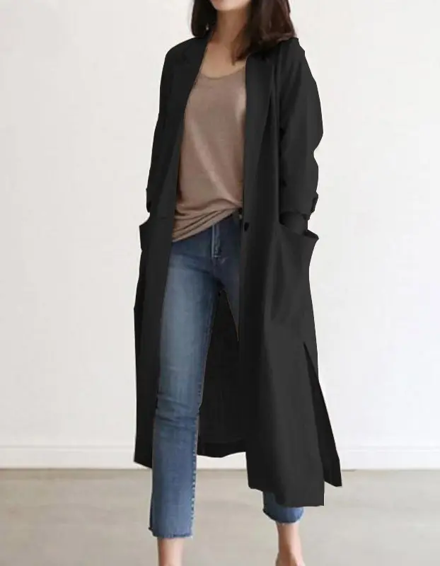 Women’s Lapel Neck Long Sleeve Linen Jacket-1