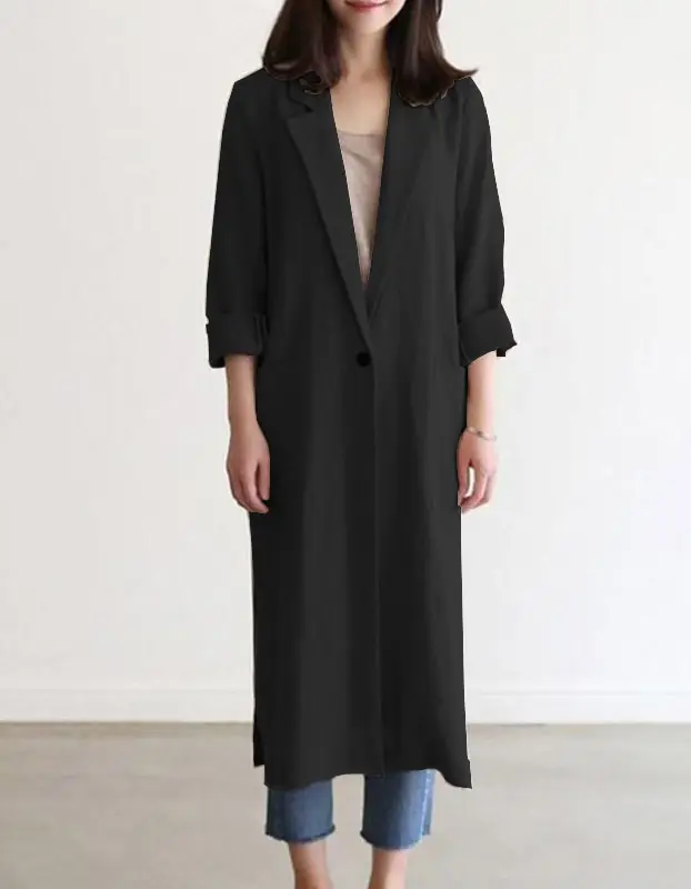 Women’s Lapel Neck Long Sleeve Linen Jacket-2