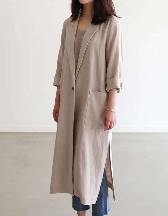 Women’s Lapel Neck Long Sleeve Linen Jacket-3