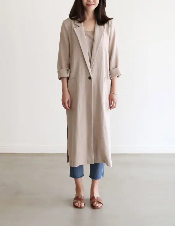 Women’s Lapel Neck Long Sleeve Linen Jacket-4