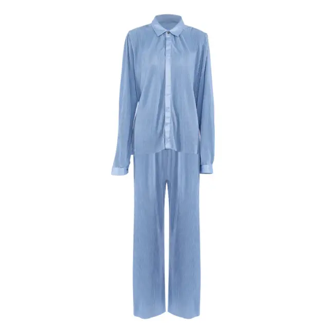 Silky Pleated Two-Piece Set_blue