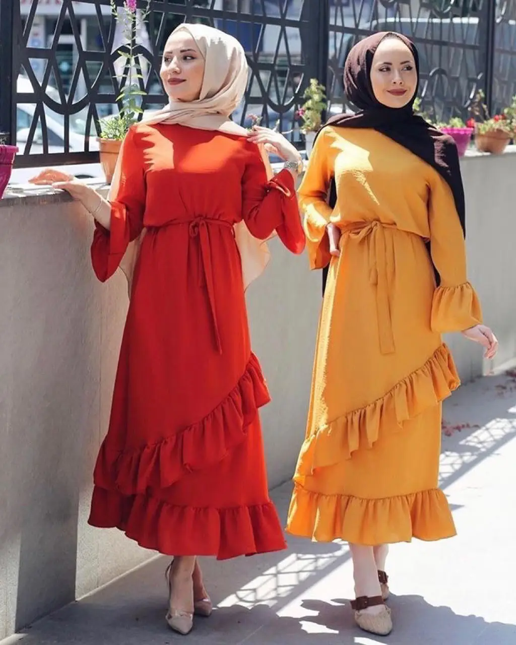 Classic Layered Ruffled Dress – Red and Yellow