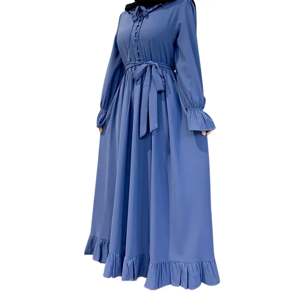 Ruffle Slip-On Smock Dress_Blue