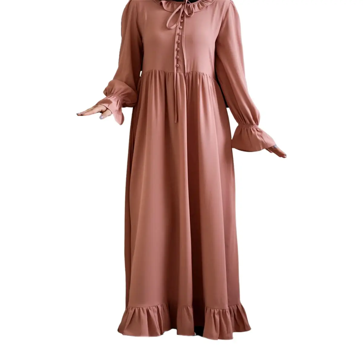 Ruffle Slip-On Smock Dress_Dusty pink