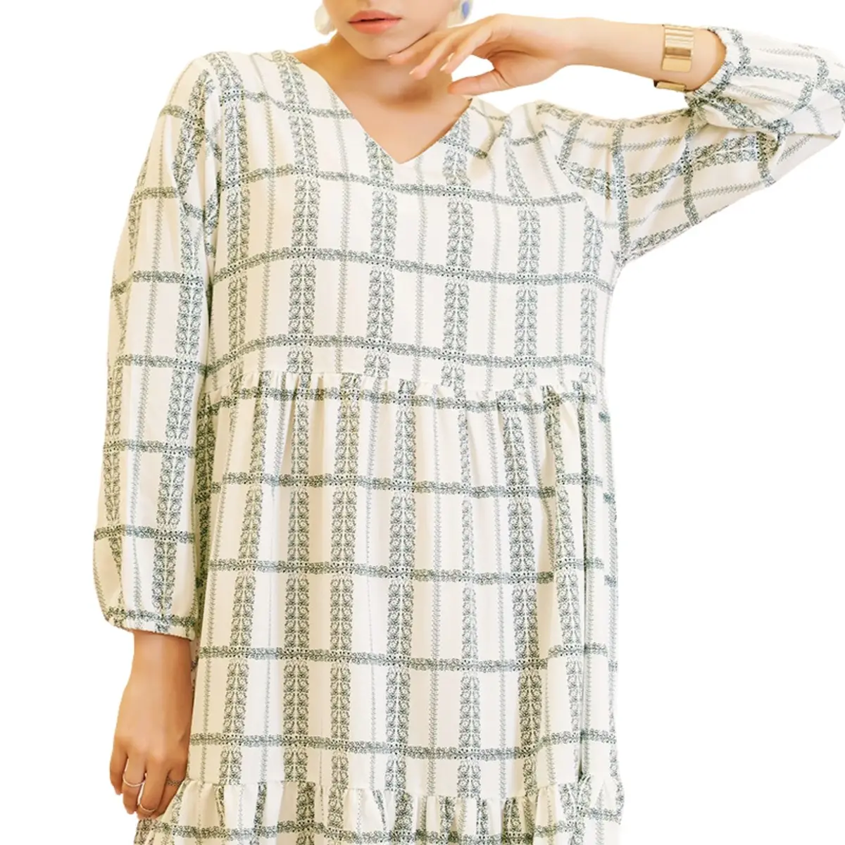 Arabic Print V-Neck Dress_2