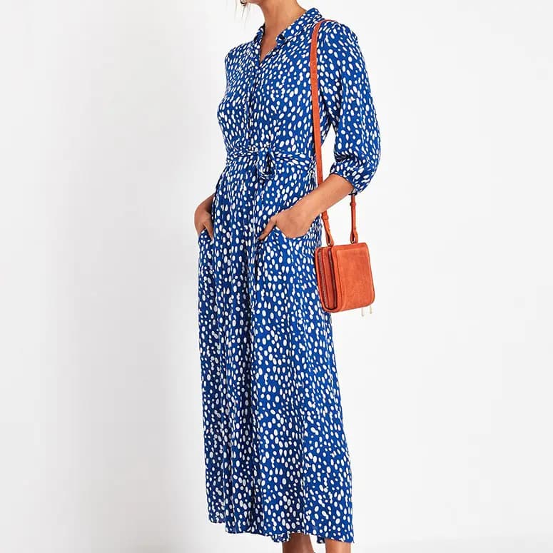 Button Through Collar Three Quarter Sleeve Maxi Dress_1_Black