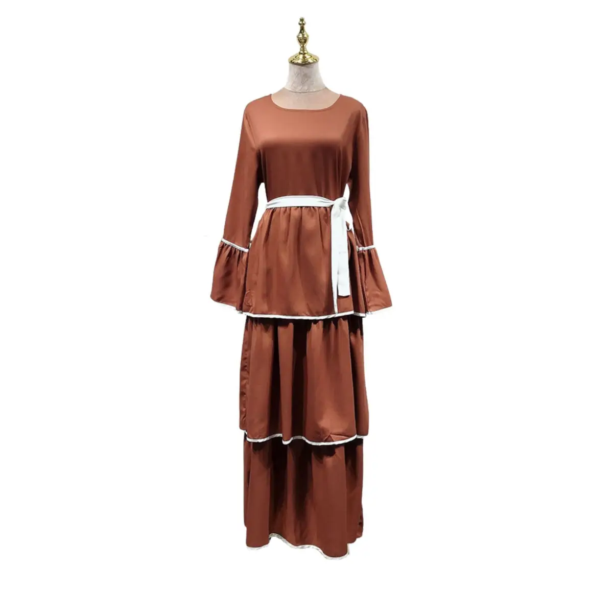 Layered Ruffle Summer Dress-Brown
