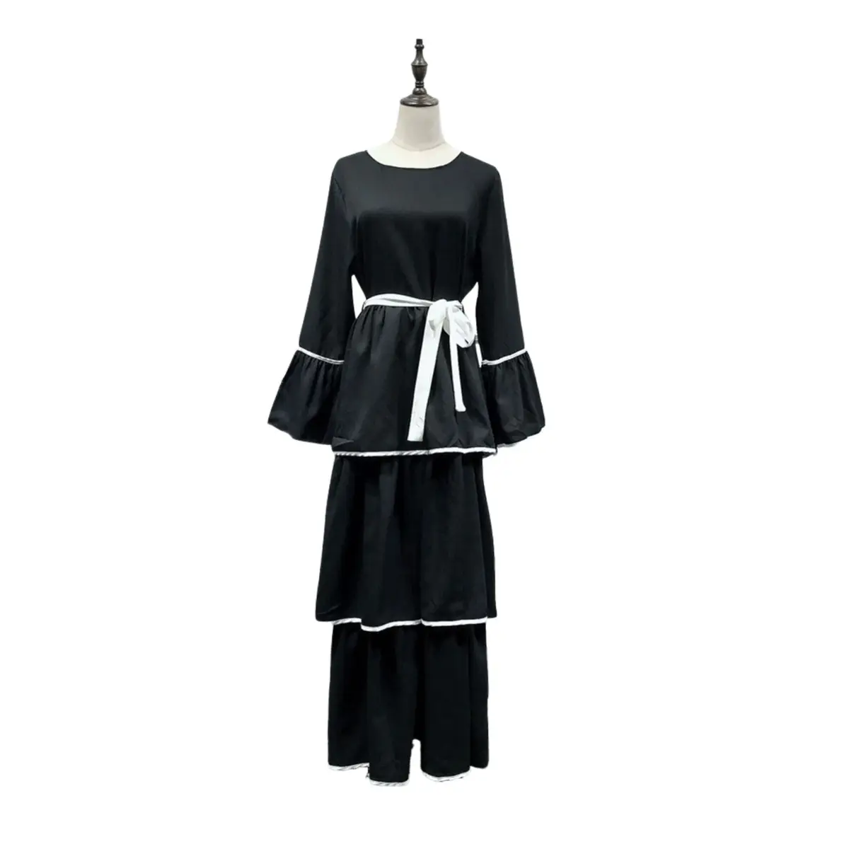 Layered Ruffle Summer Dress-Black