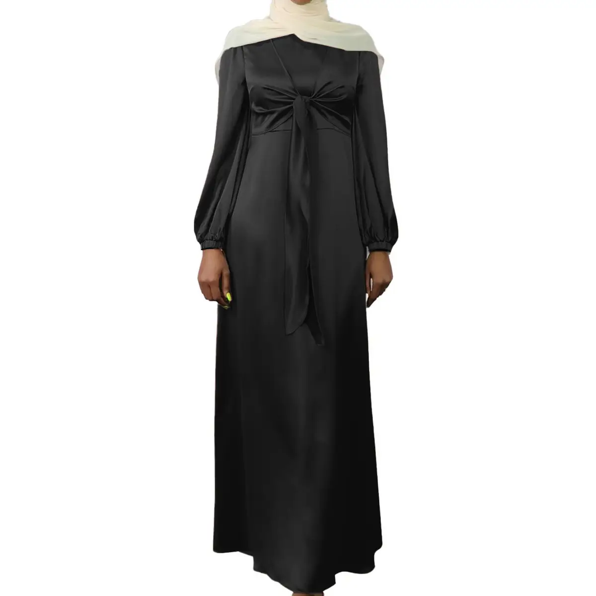 Satin Tie Front Maxi Dress_Black
