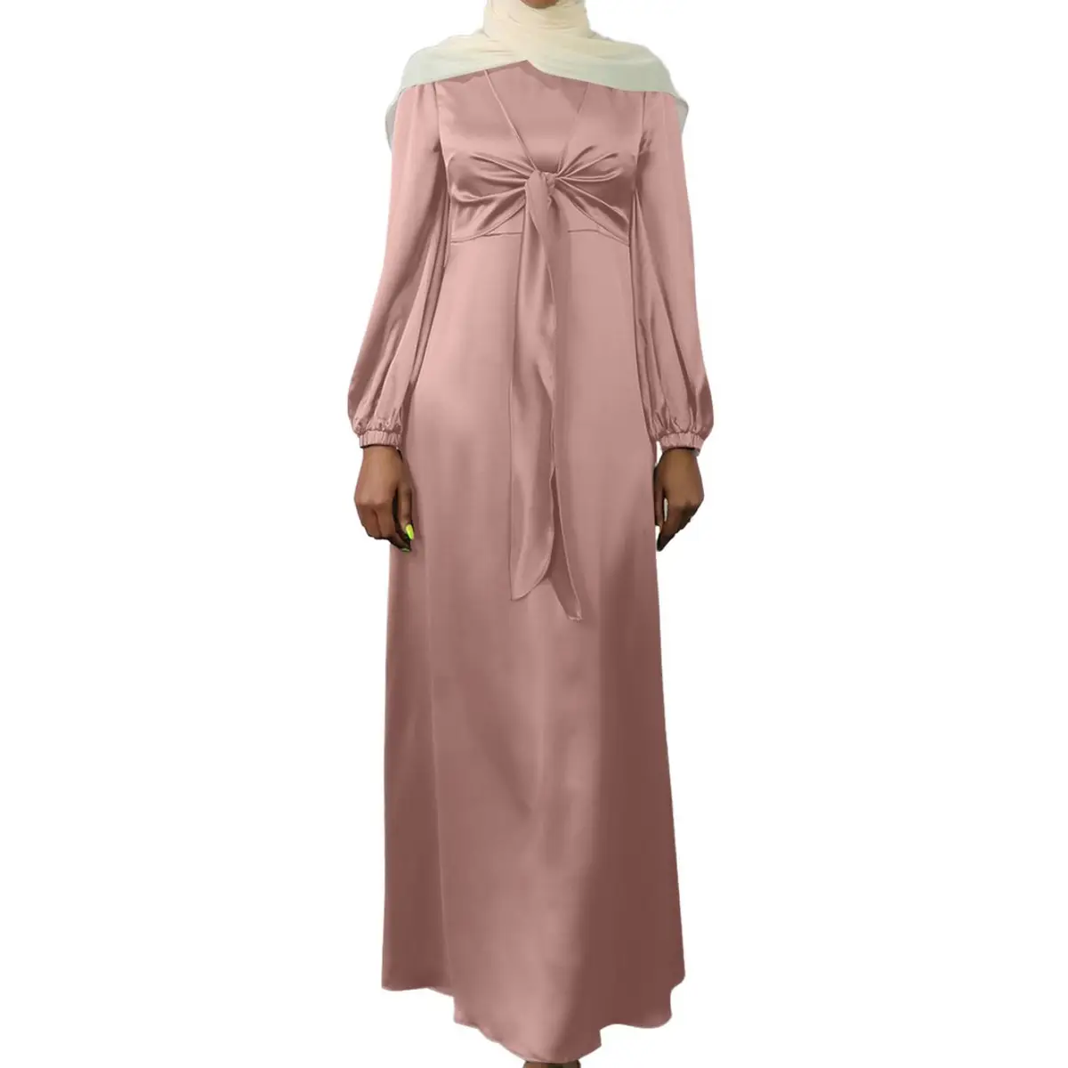 Satin Tie Front Maxi Dress_Pink