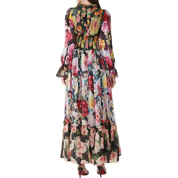 Floral Print Cinched Waist Maxi Dress-3