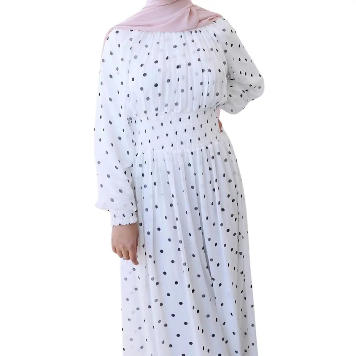 High Neck Polka Dot Maxi Dress_White