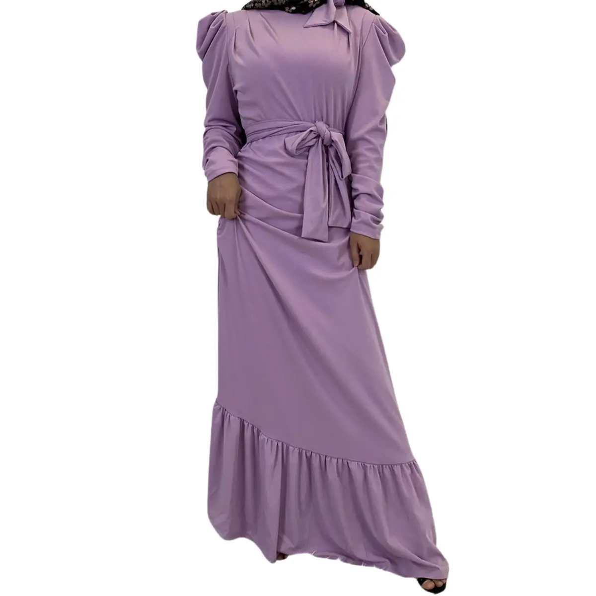 Long Sleeve Ruffle Party Maxi Dress_light purple