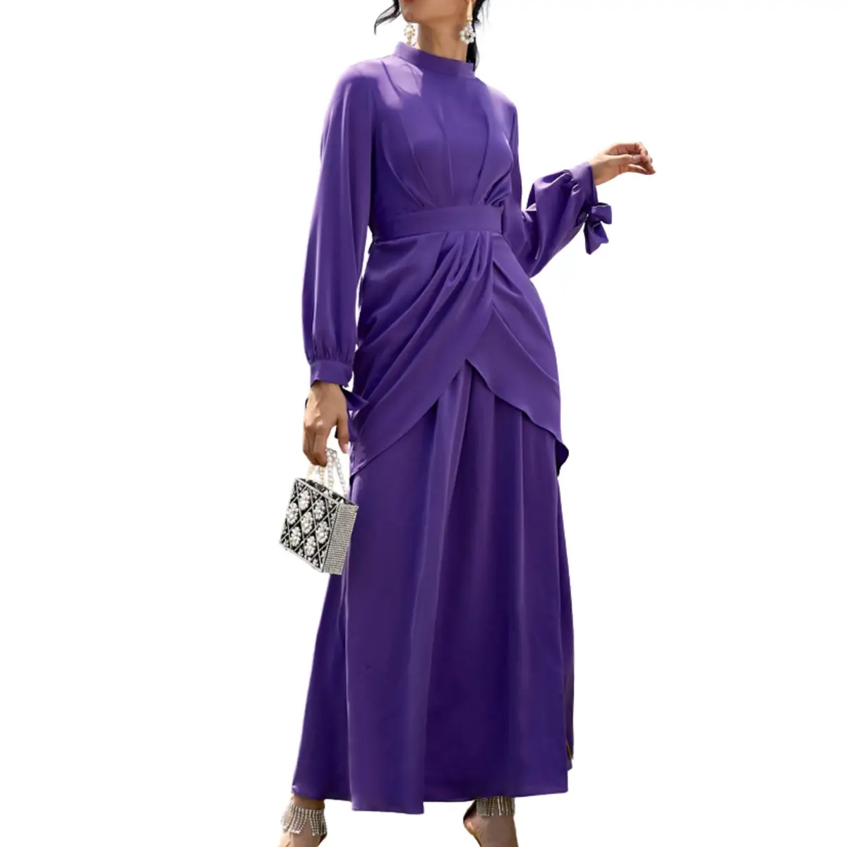 Multi-Layered Long Sleeve Party Maxi Dress-2