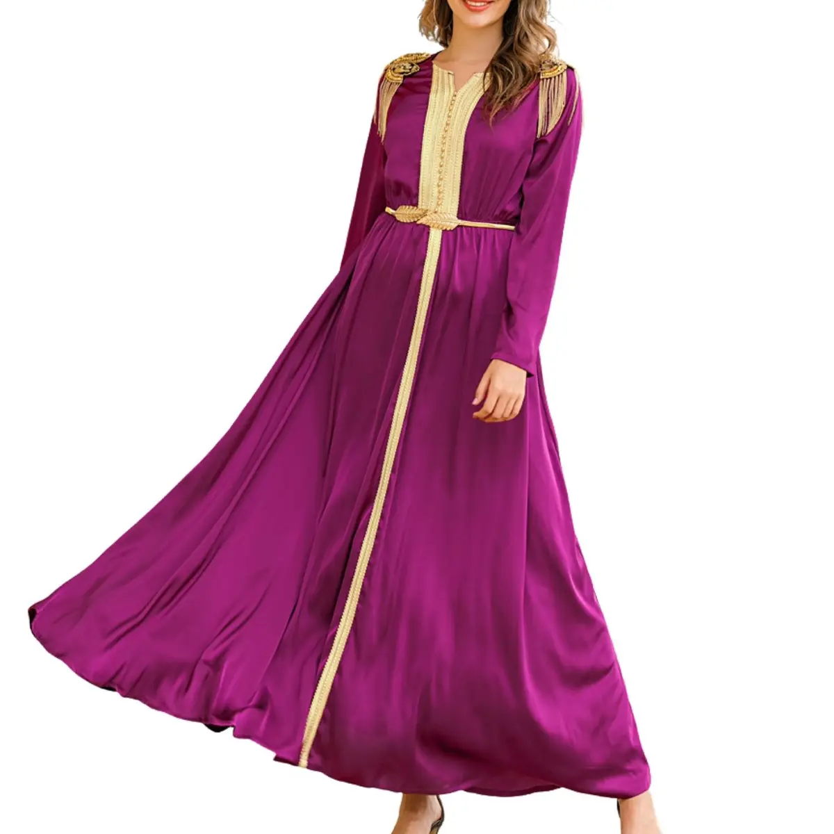 Elegant Silky Satin Kaftan Dress-5