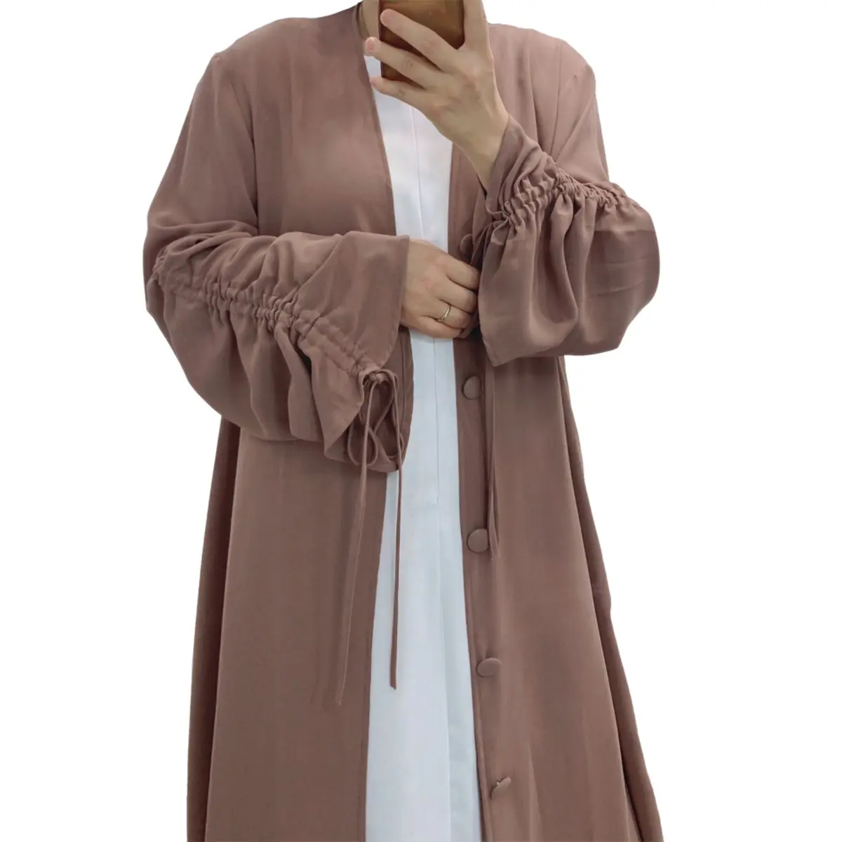 Ruched Sleeve Button Up Abaya_2