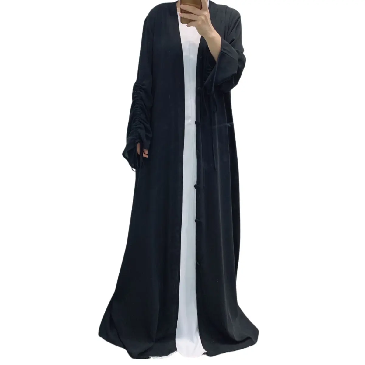Ruched Sleeve Button Up Abaya_3