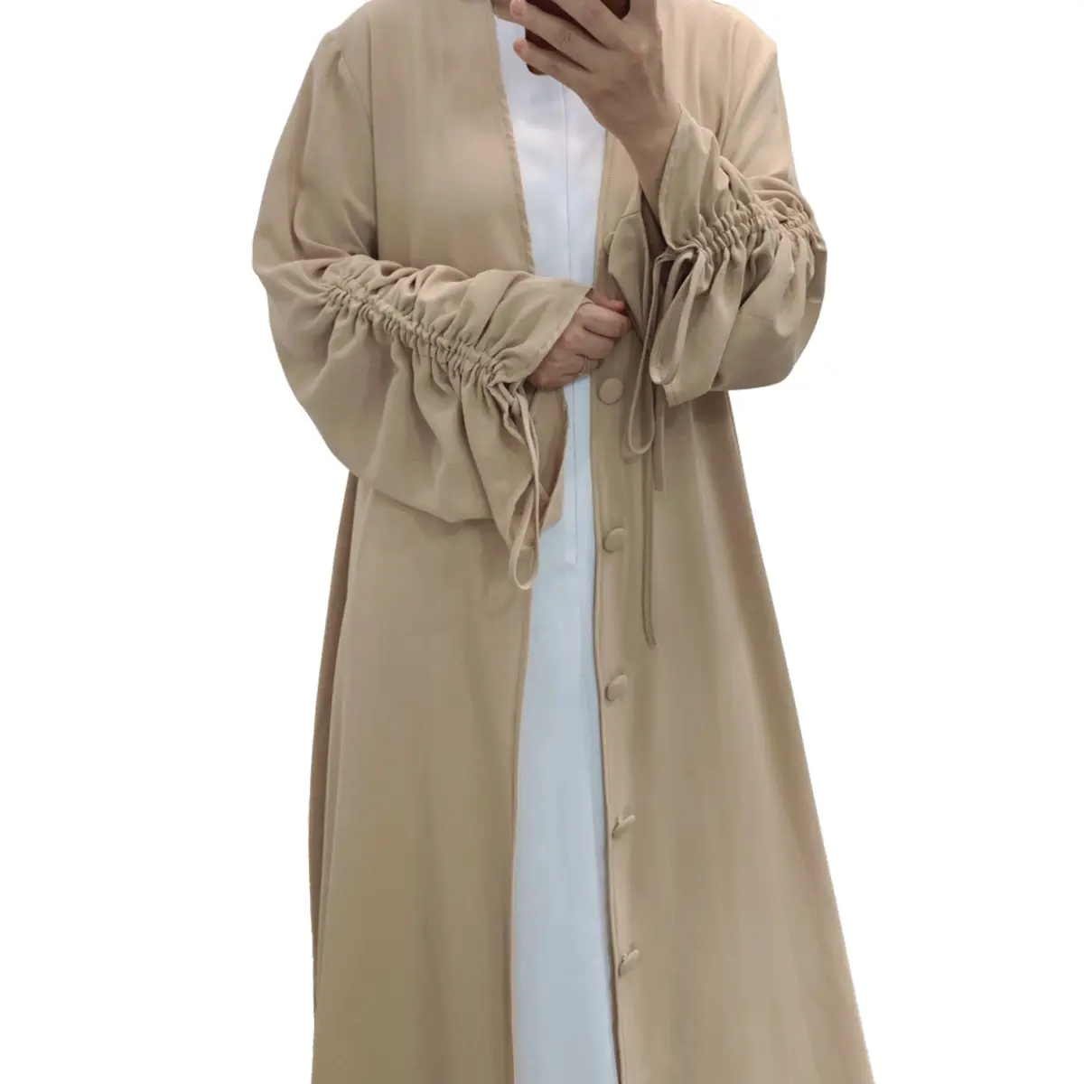 Ruched Sleeve Button Up Abaya_5