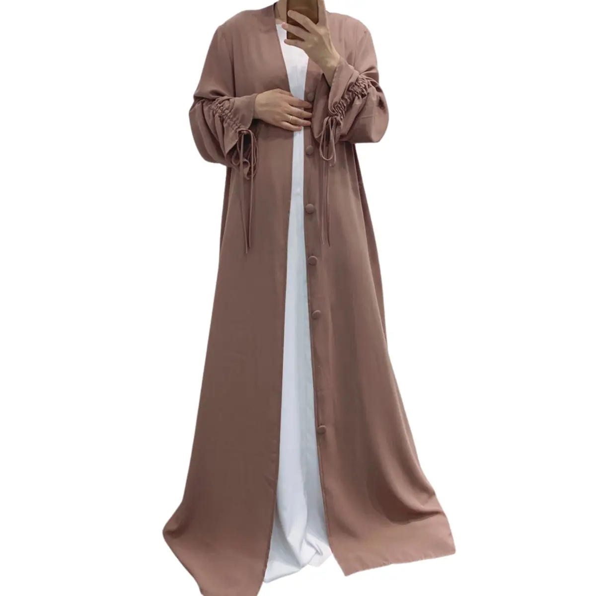 Ruched Sleeve Button Up Abaya_6