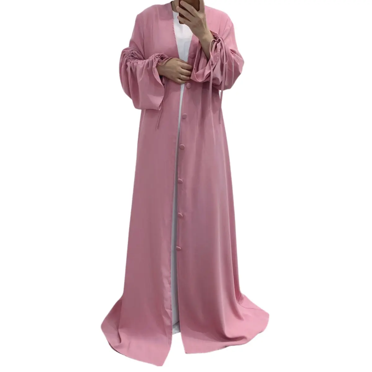 Ruched Sleeve Button Up Abaya_7
