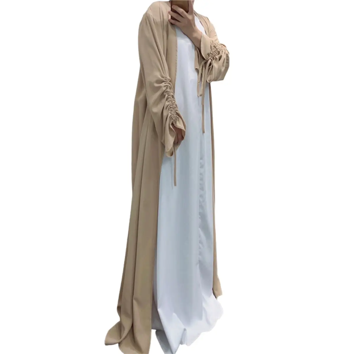 Ruched Sleeve Button Up Abaya_9