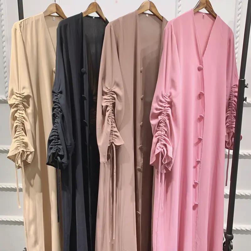 Ruched Sleeve Button Up Abaya_11